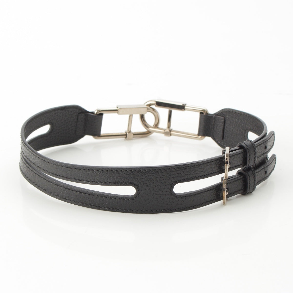 BALENCIAGA BY Nicolas Ghesquière leather Metal buckle double belt belt Black Silver