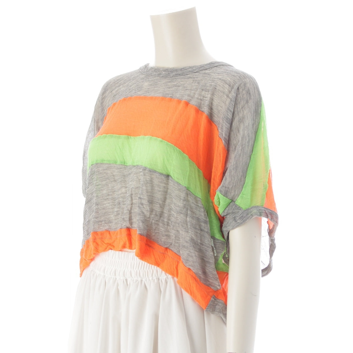 COMME des GARCONS Wool nylon Kaleidoscope, Flat, Switchable, Border Cut tops GB-100290 Gray x Fluorescent Orange x Fluorescent Green