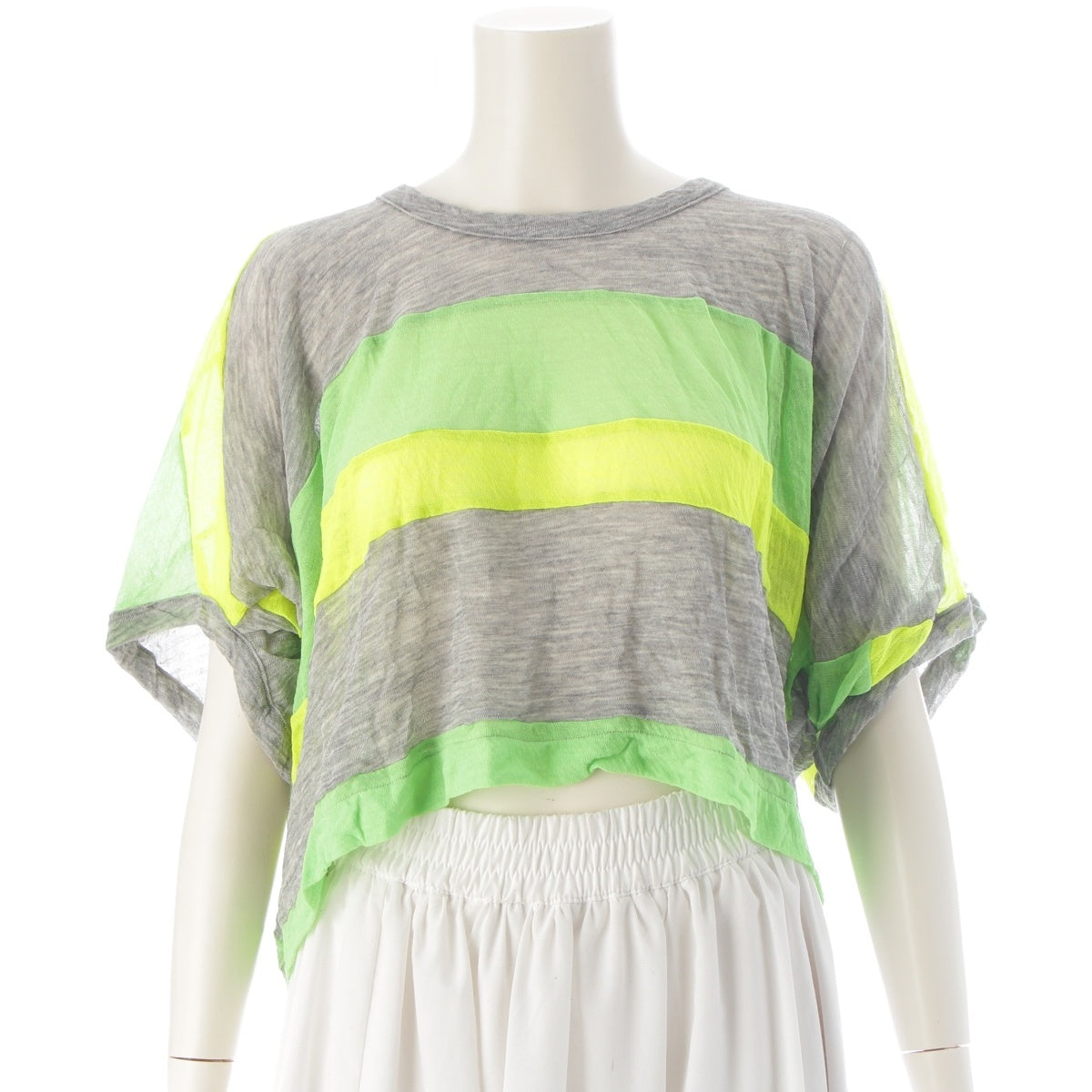 COMME des GARCONS Wool nylon Kaleidoscope, Flat, Switchable, Border Cut tops GB-100290 Gray x Fluorescent Yellow x Fluorescent Green
