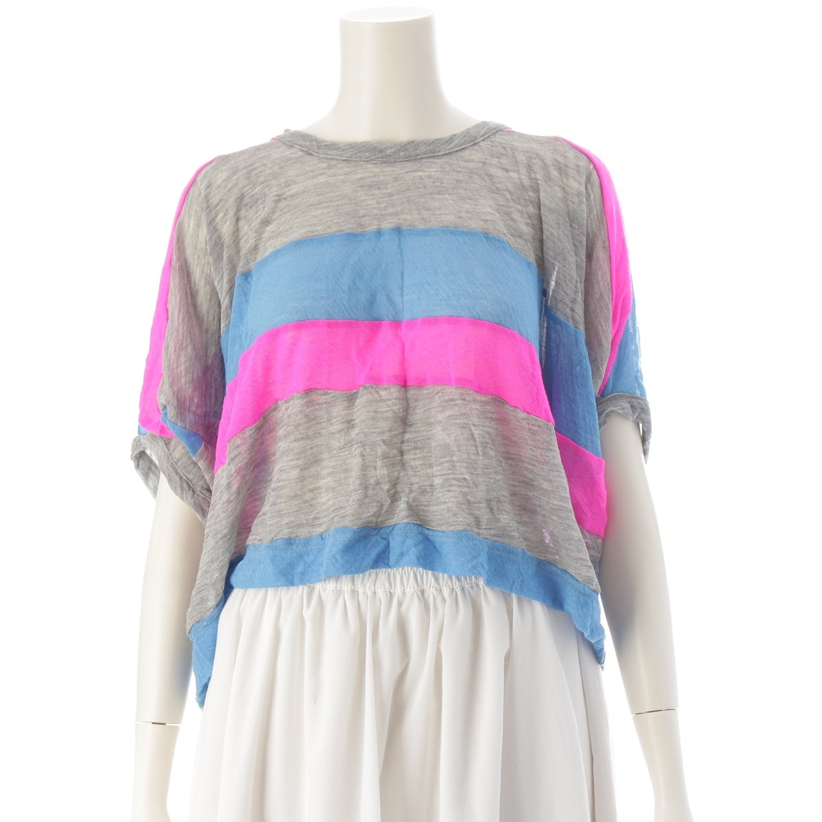 COMME des GARCONS Wool nylon Kaleidoscope, Flat, Switchable, Border Cut tops GB-100290 Gray x Blue x Fluorescent Pink