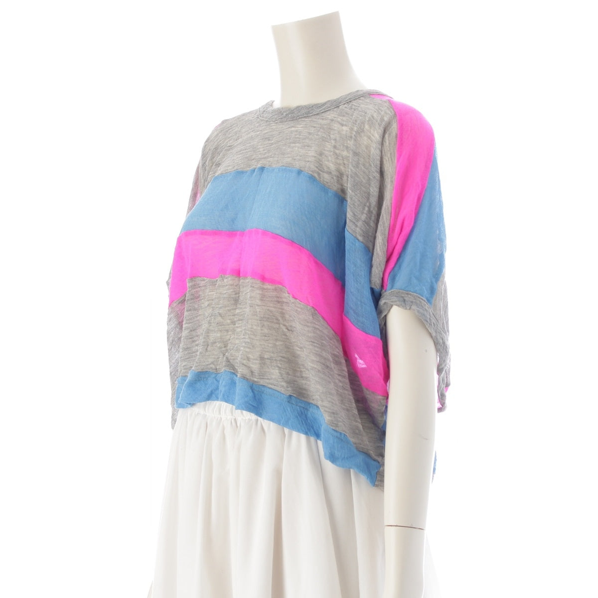 COMME des GARCONS Wool nylon Kaleidoscope, Flat, Switchable, Border Cut tops GB-100290 Gray x Blue x Fluorescent Pink