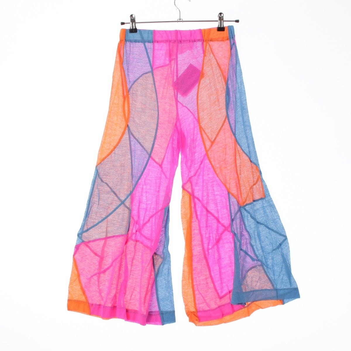 COMME des GARCONS Wool nylon Kaleidoscope Flat Design Switch Pants Bottoms Gray x Blue x Fluorescent Pink x Fluorescent Orange