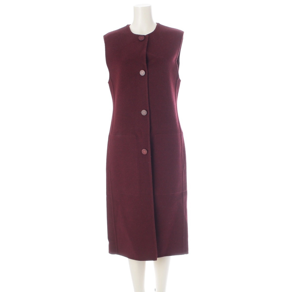 HERMES cashmere Serie Button Long Gilet Best 3H0198DB 37-7103 wine-red 34