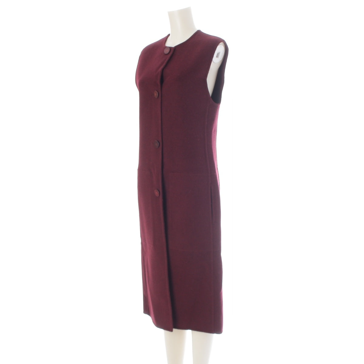 HERMES cashmere Serie Button Long Gilet Best 3H0198DB 37-7103 wine-red 34