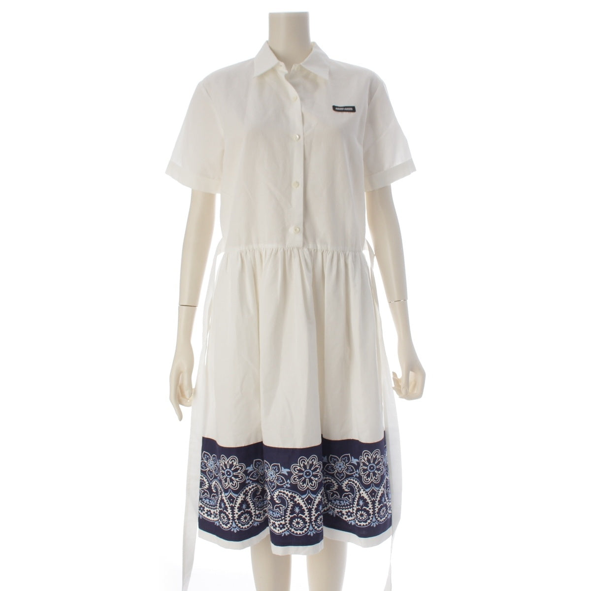 MIUMIU cotton Blend Line Design Shirt Dress one piece MF5902 White navy blue 38