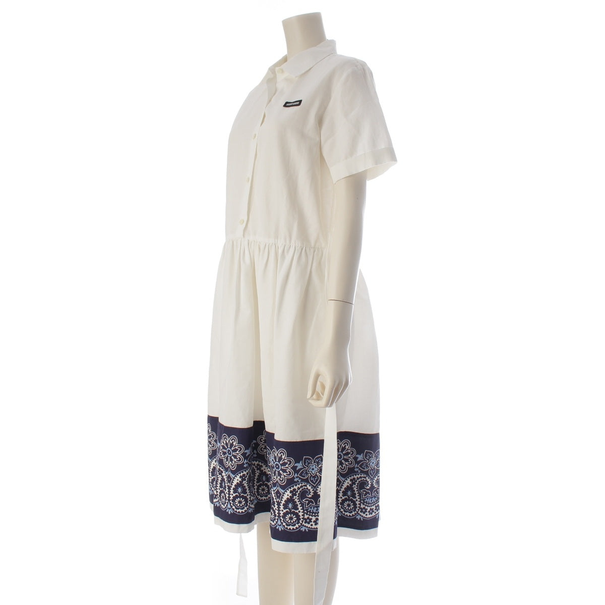 MIUMIU cotton Blend Line Design Shirt Dress one piece MF5902 White navy blue 38