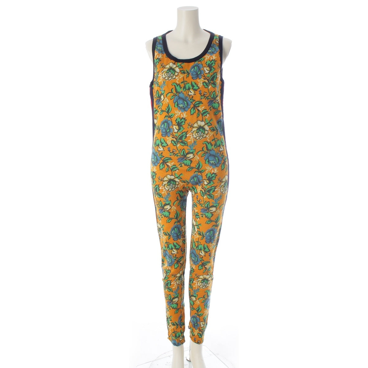 GUCCI wool Flora floral print sherry line knit all-in-one Tsunagi Jumpsuit 487291 Orange x blue S