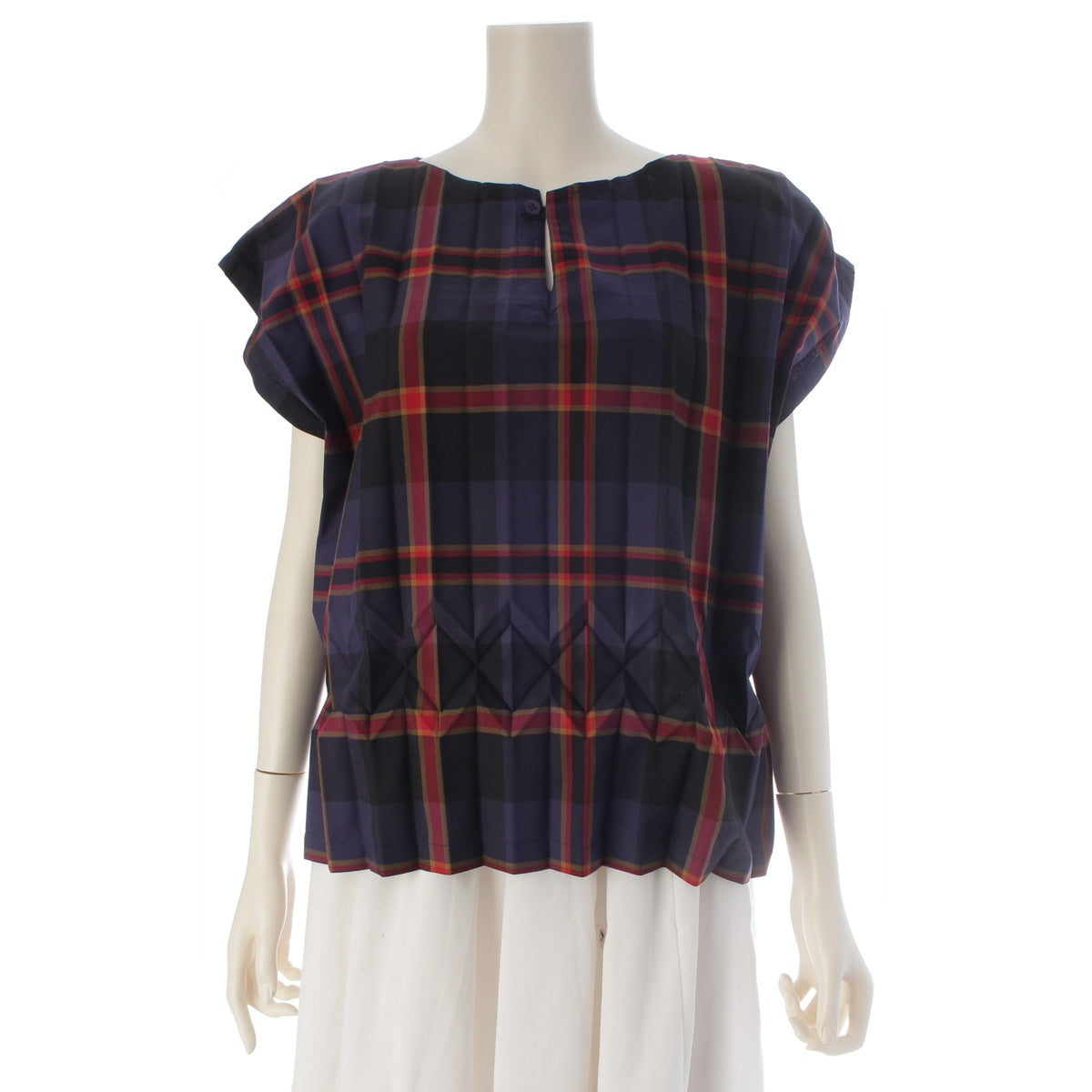 me ISSEY MIYAKE Tartan check pattern Pleated tops MI53FK881 Multicolor Navy