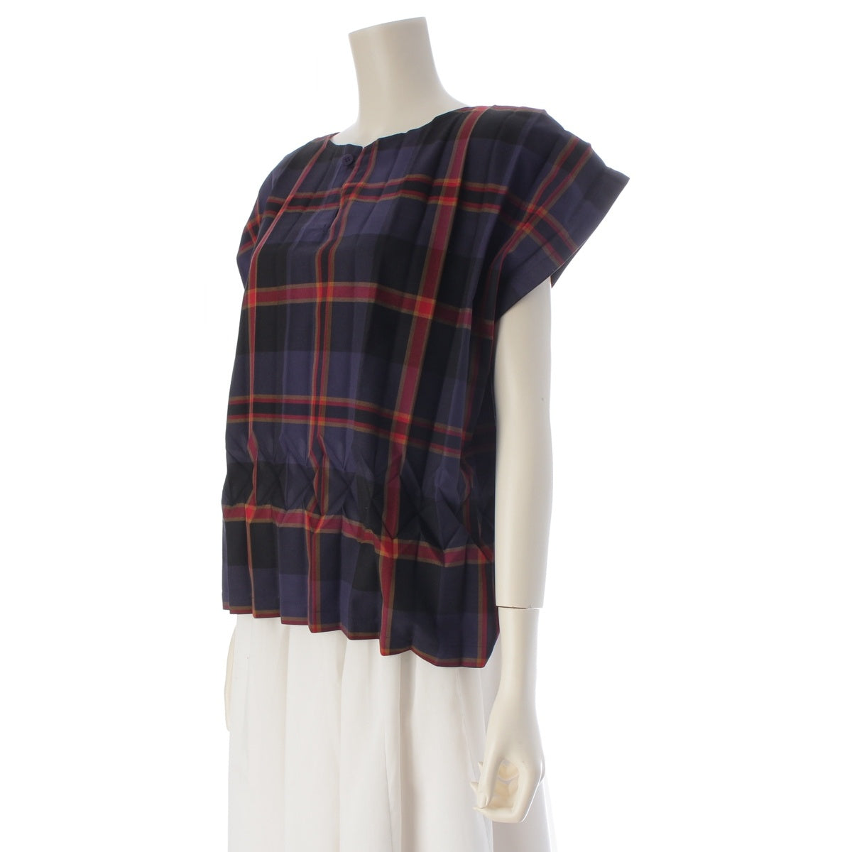 me ISSEY MIYAKE Tartan check pattern Pleated tops MI53FK881 Multicolor Navy