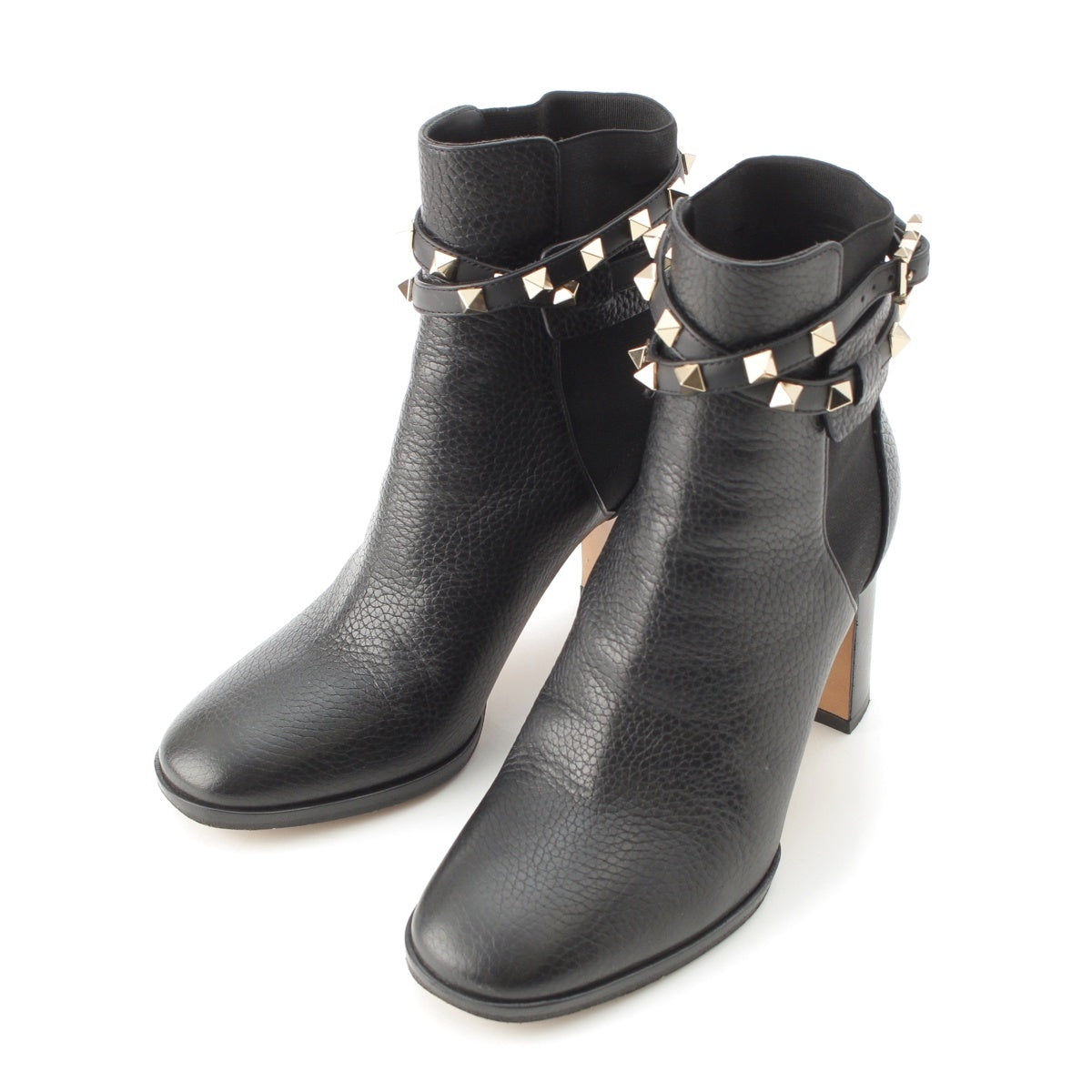 VALENTINO leather Rockstud Side Gore Heel Shorts boots black 35