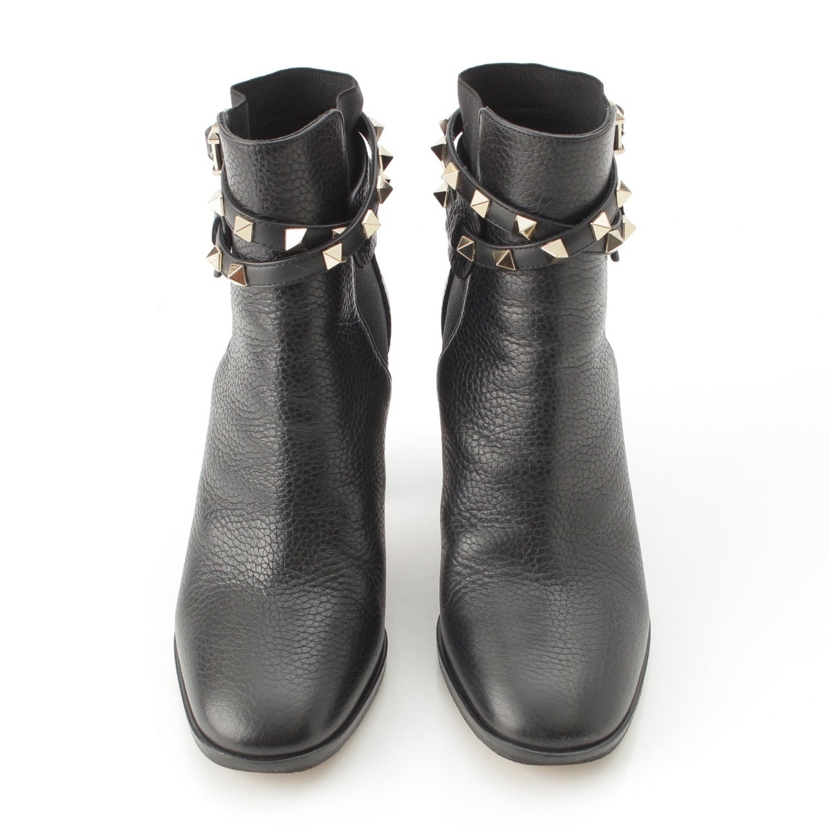 VALENTINO leather Rockstud Side Gore Heel Shorts boots black 35
