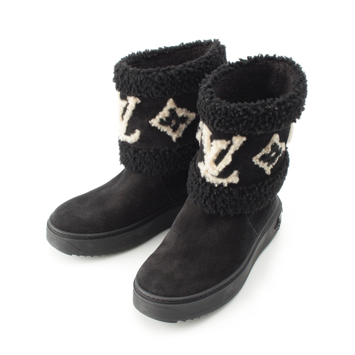 LOUIS VUITTON Bore Snowdrop Line Monogram Mouton boots TC0251 black 34 1/2