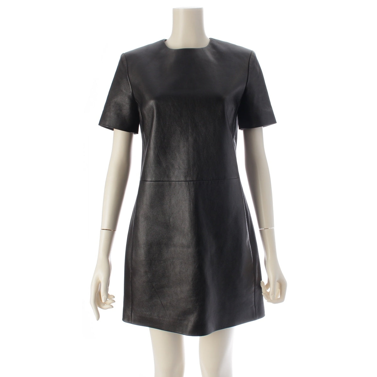 SAINT LAURENT Lamb leather short sleeve mini one piece 584499 black F36