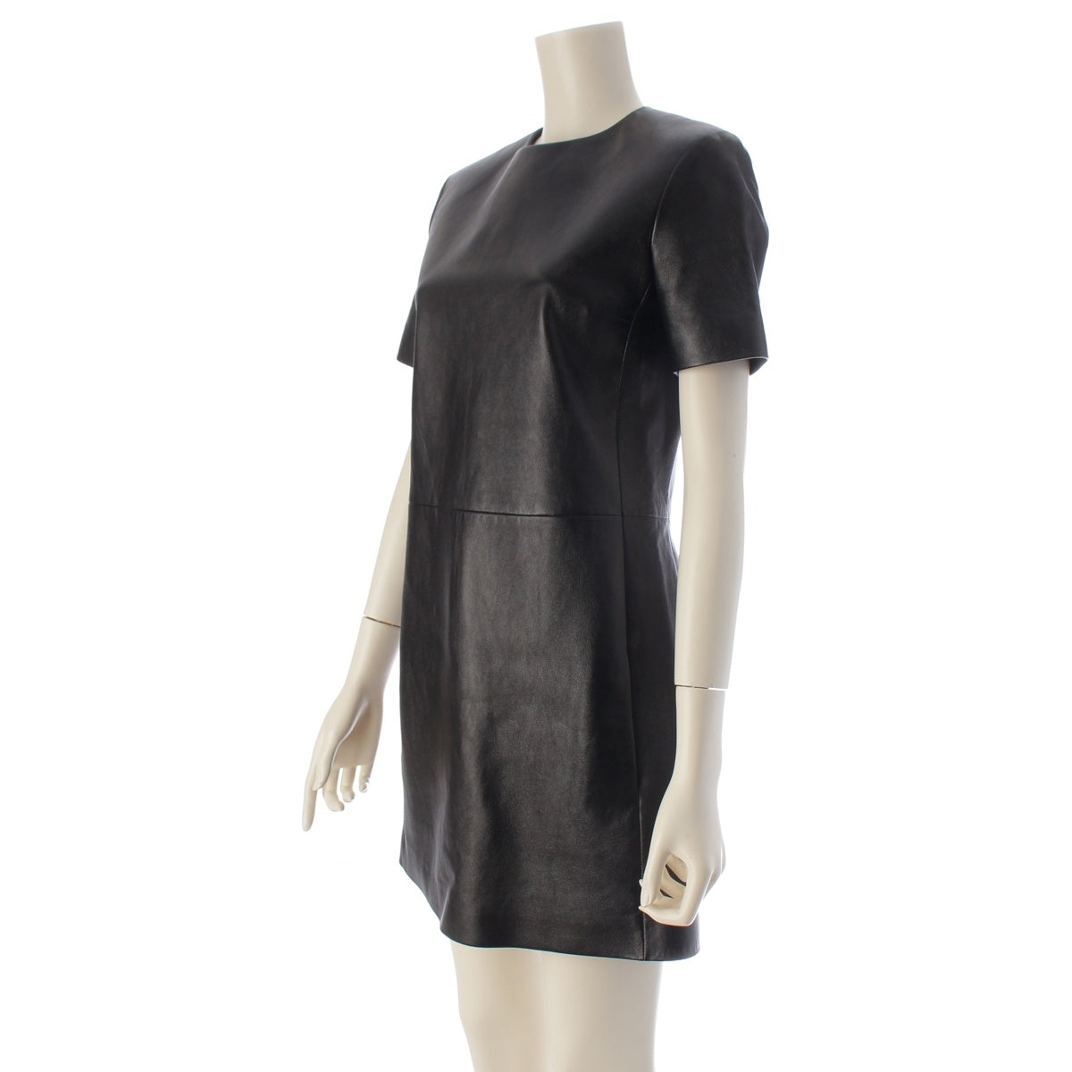 SAINT LAURENT Lamb leather short sleeve mini one piece 584499 black F36