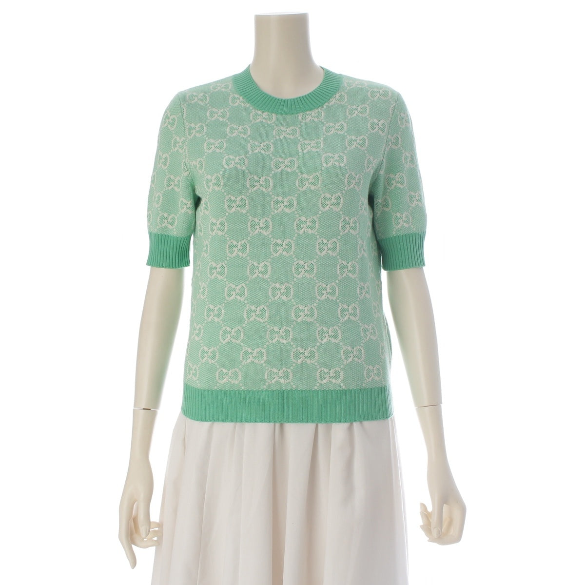 GUCCI GG Jacquard Short Sleeve knit tops 629456 green XS