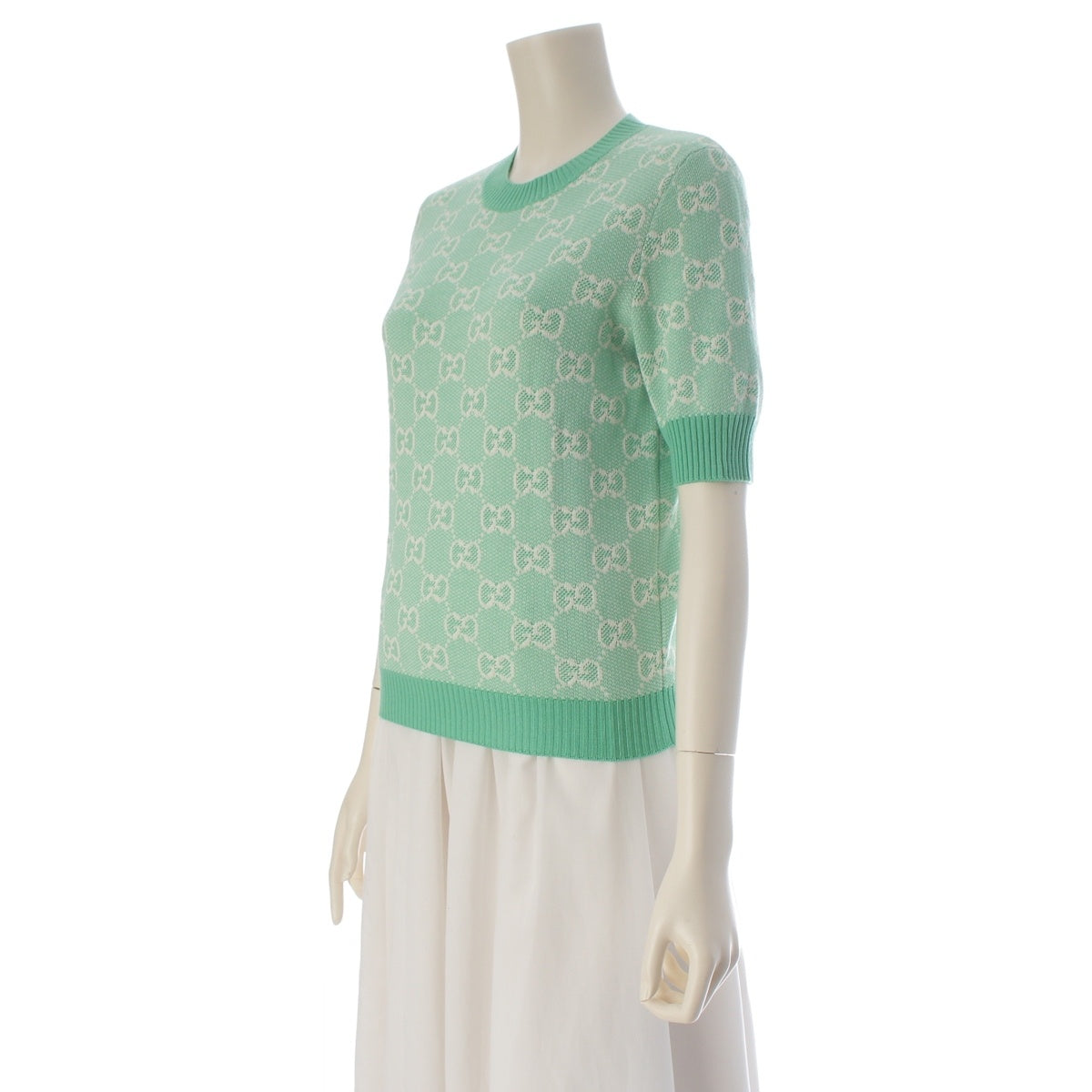 GUCCI GG Jacquard Short Sleeve knit tops 629456 green XS
