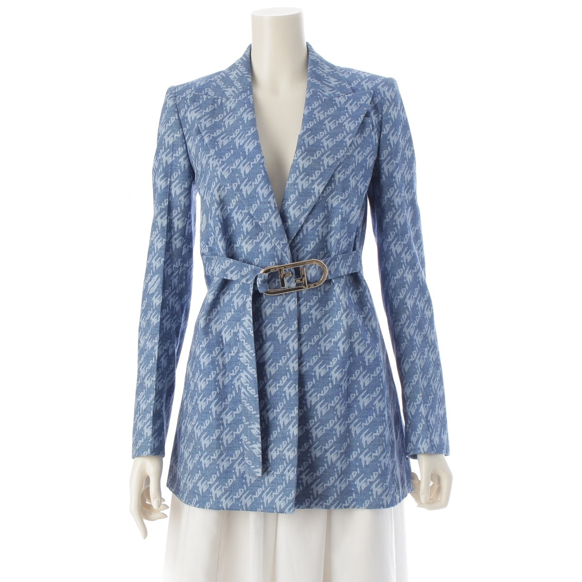 FENDI Chambray all-over pattern Jacket With belt FLF672 AJK2 blue 34
