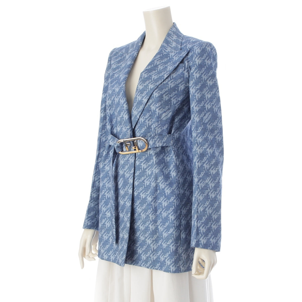 FENDI Chambray all-over pattern Jacket With belt FLF672 AJK2 blue 34