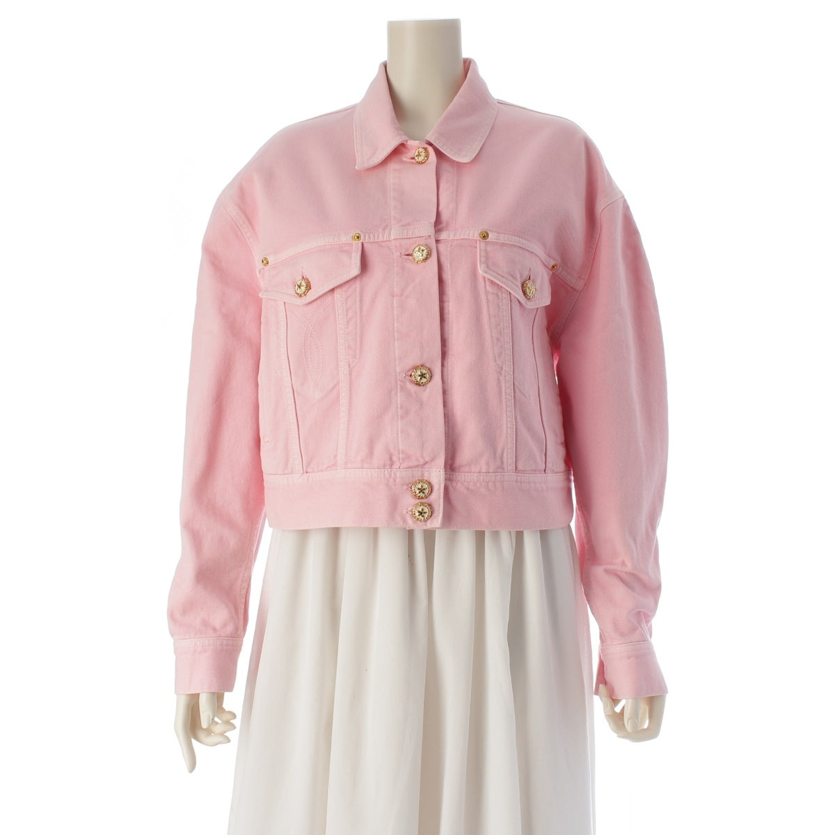 VERSACE cotton cropped Denim Jacket A88851 pink 38