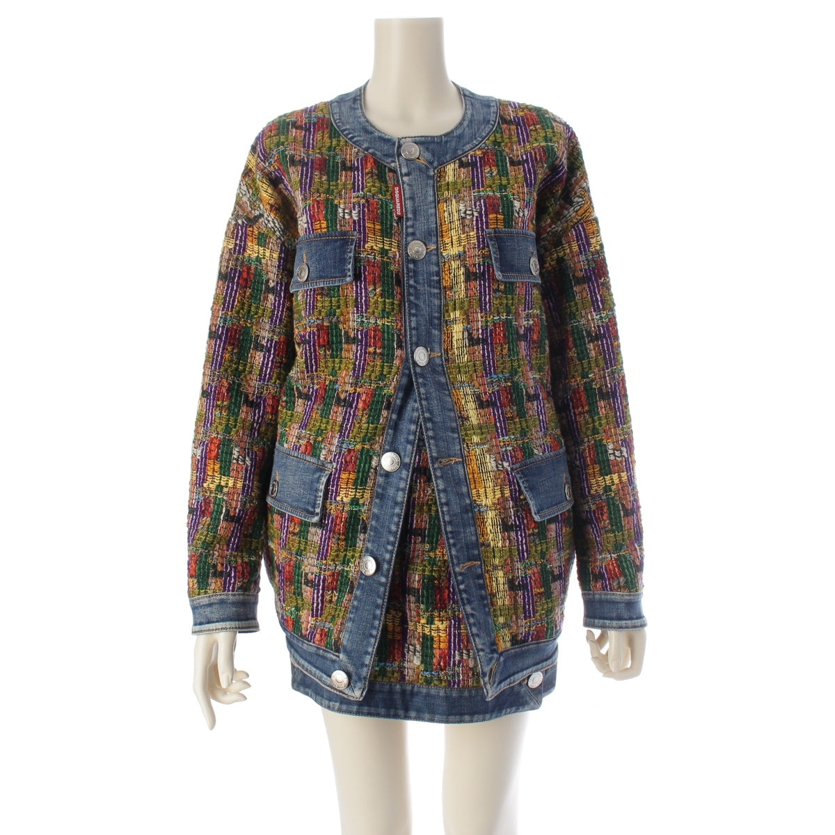 DSQUARED2 Cotton wool Tweed Multi Denim Skirt setup S75MA0832/S75AM0905 multicolor 36/38