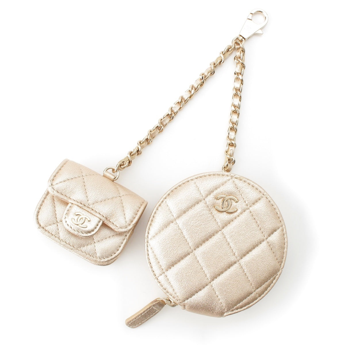 CHANEL Matrasse lambskin COCO Mark AirPods Case Coin case Champagne Gold
