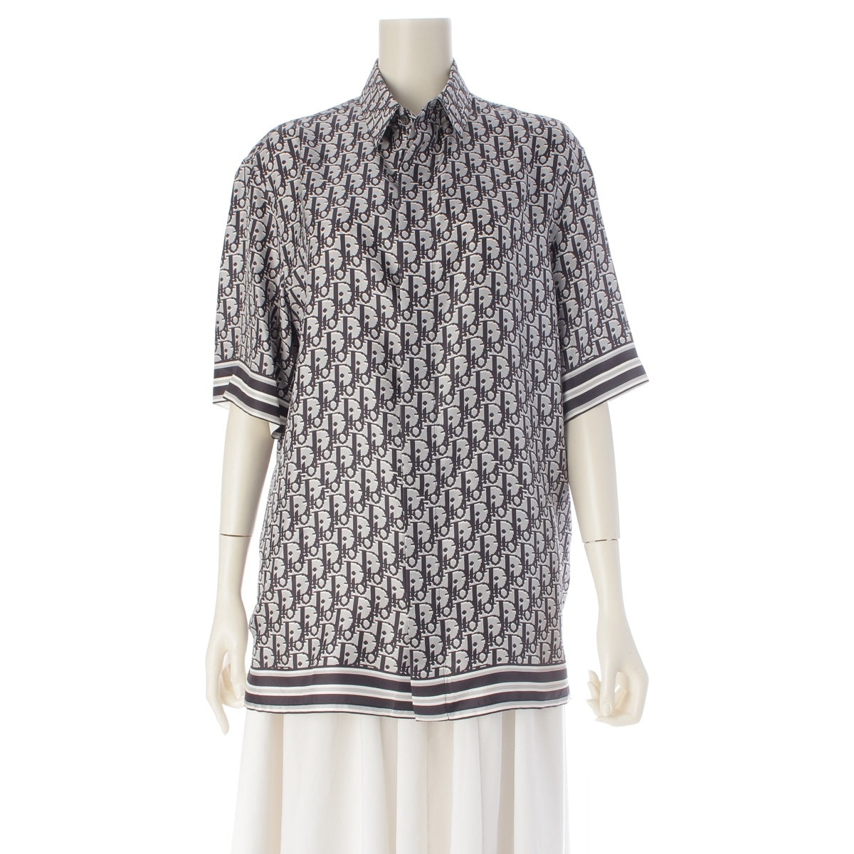 Christian Dior silk Oblique Short sleeve shirt 193C545A4751 Gray black 37
