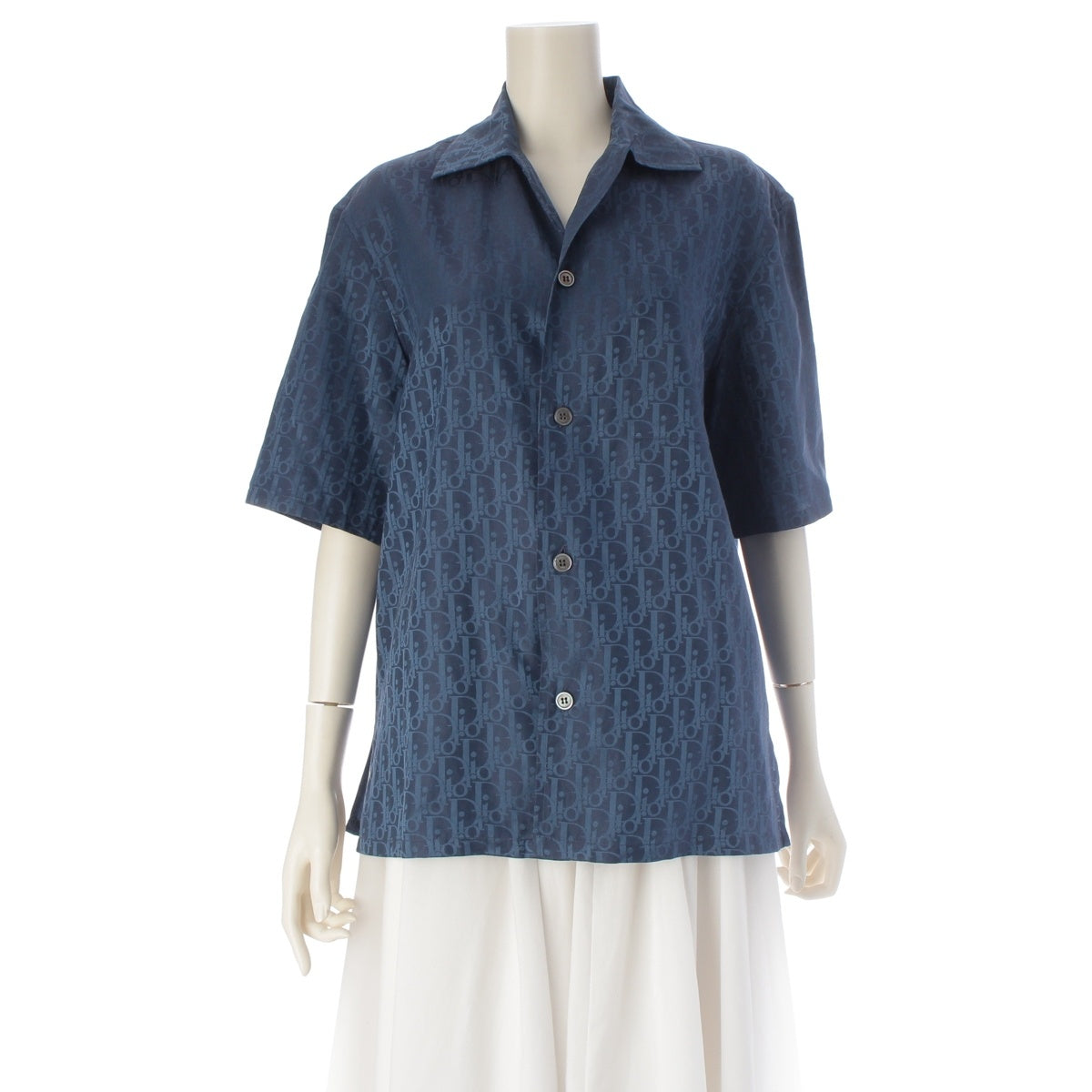 Christian Dior silk cotton Oblique Short sleeve shirt 113C519A5050 blue 37