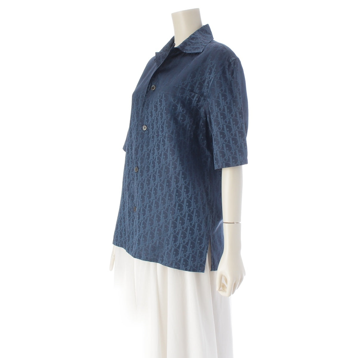 Christian Dior silk cotton Oblique Short sleeve shirt 113C519A5050 blue 37