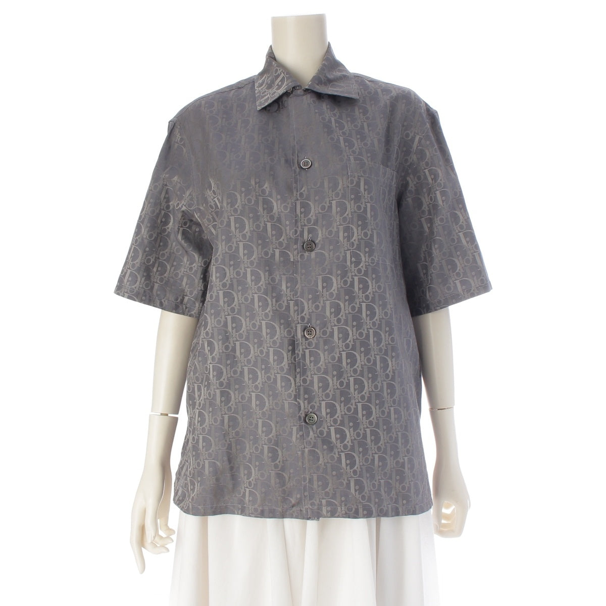 Christian Dior silk cotton Oblique Short sleeve shirt 113C519A5050 gray 37