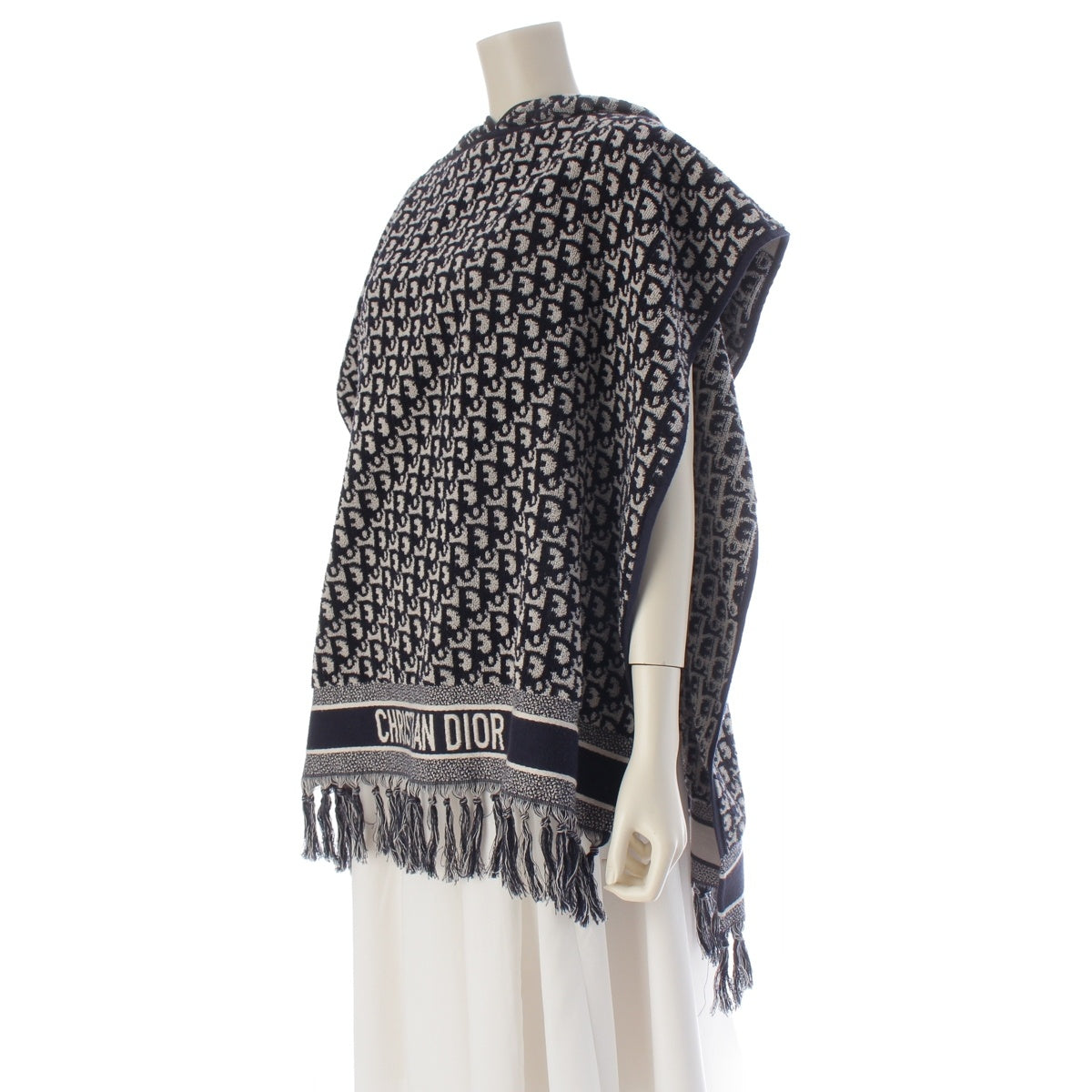 Christian Dior cotton Oblique poncho outer 14CDO370I901 Navy x gray U