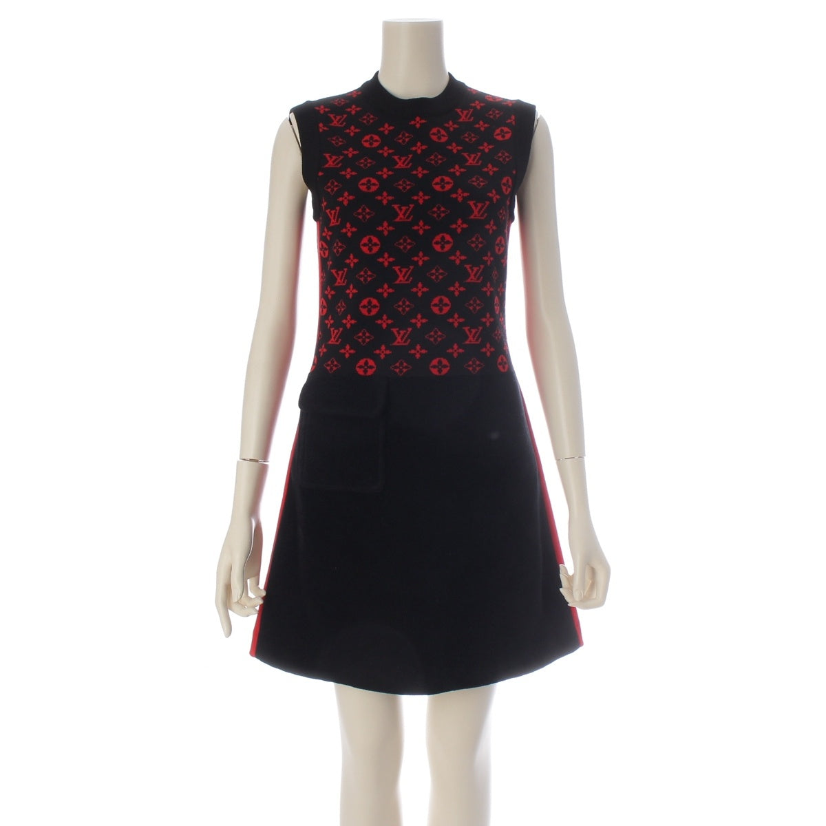 LOUIS VUITTON wool Monogram Jacquard Knit Sleeveless one piece Black x red XS