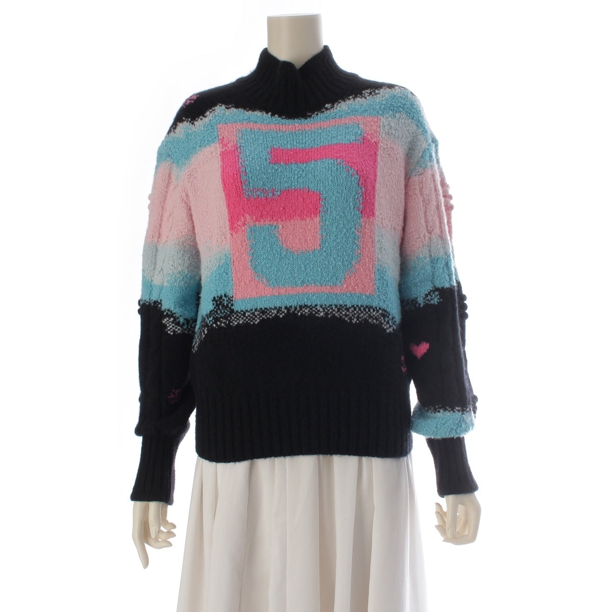 CHANEL Cashmere x wool No. 5 COCO Mark High Neck sweater P73247 multicolor 34