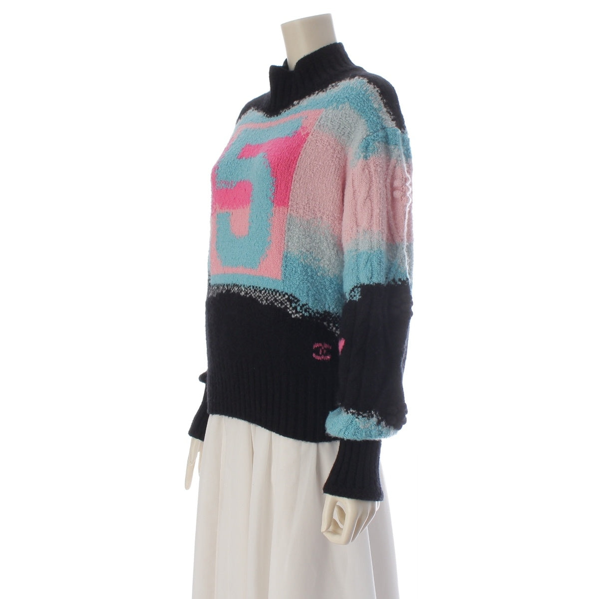 CHANEL Cashmere x wool No. 5 COCO Mark High Neck sweater P73247 multicolor 34