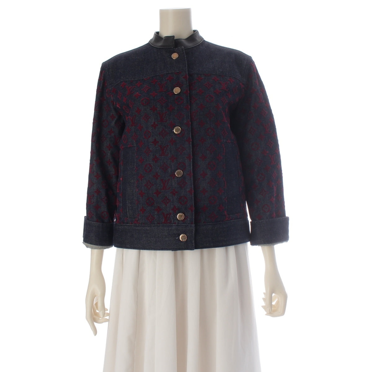 LOUIS VUITTON cotton Monogram Jacquard Denim x Leather Denim Jacket Indigo x red 34