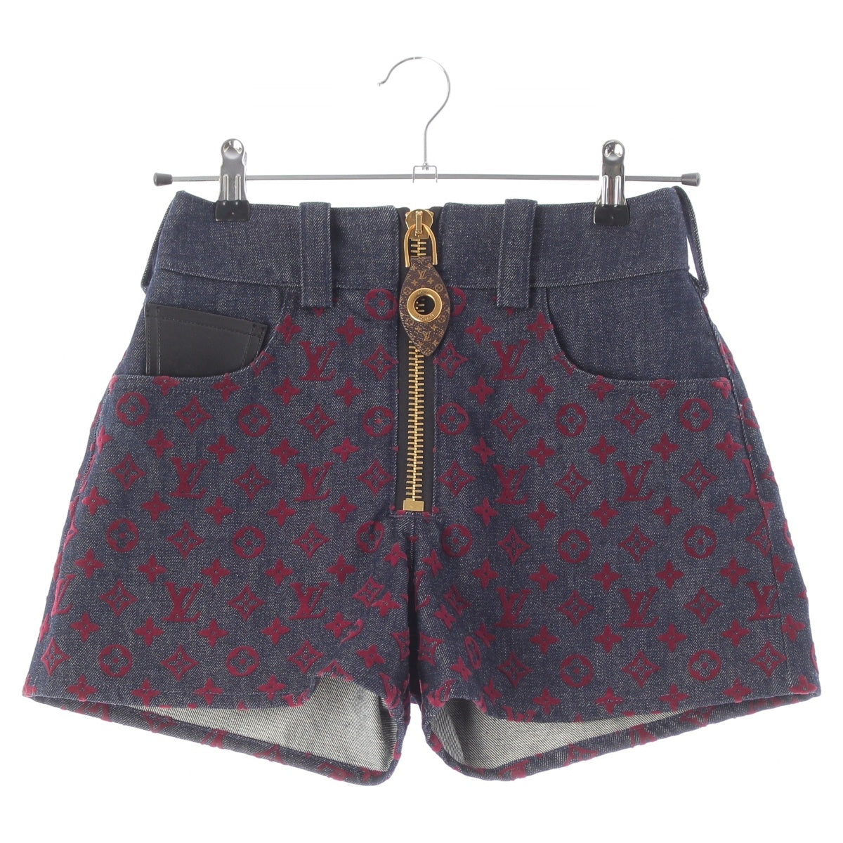LOUIS VUITTON cotton Monogram Jacquard Denim Shorts Shorts RW232W AAX FPPA49 Indigo x red 34