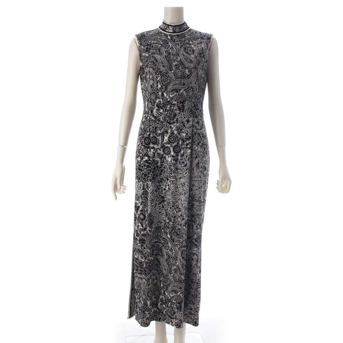 LEONARD Cancan material Sleeveless, all-over botanical pattern one piece tops skirts 0150501 Black White L