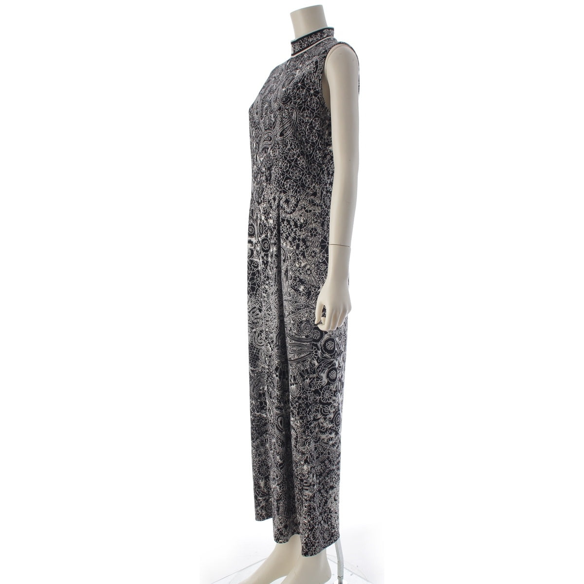 LEONARD Cancan material Sleeveless, all-over botanical pattern one piece tops skirts 0150501 Black White L