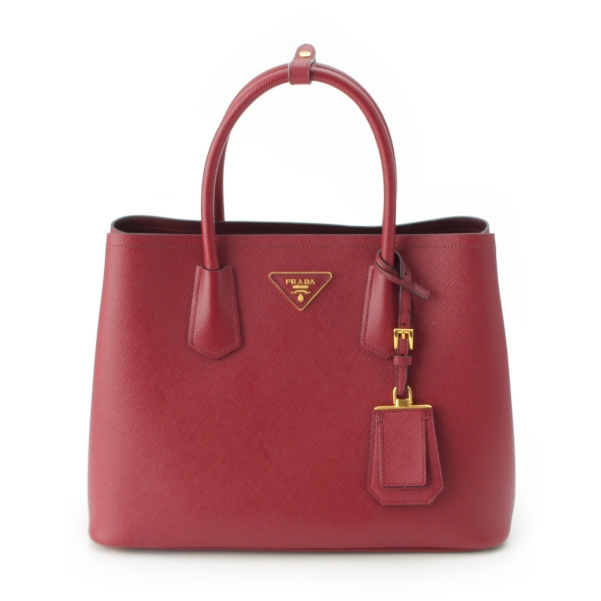 PRADA Safiano leather Triangle Logo Double Medium 2-Way Handbag BN2775 Bordeaux