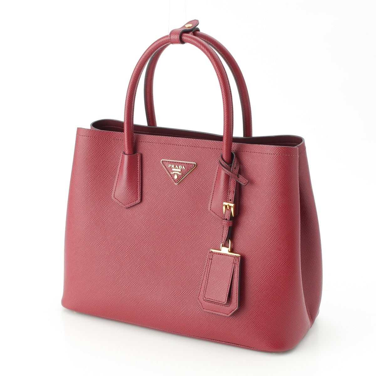 PRADA Safiano leather Triangle Logo Double Medium 2-Way Handbag BN2775 Bordeaux