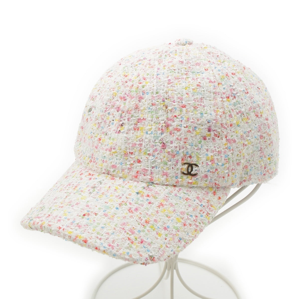 CHANEL CC COCO Mark Tweed Baseball cap hat White multicolor