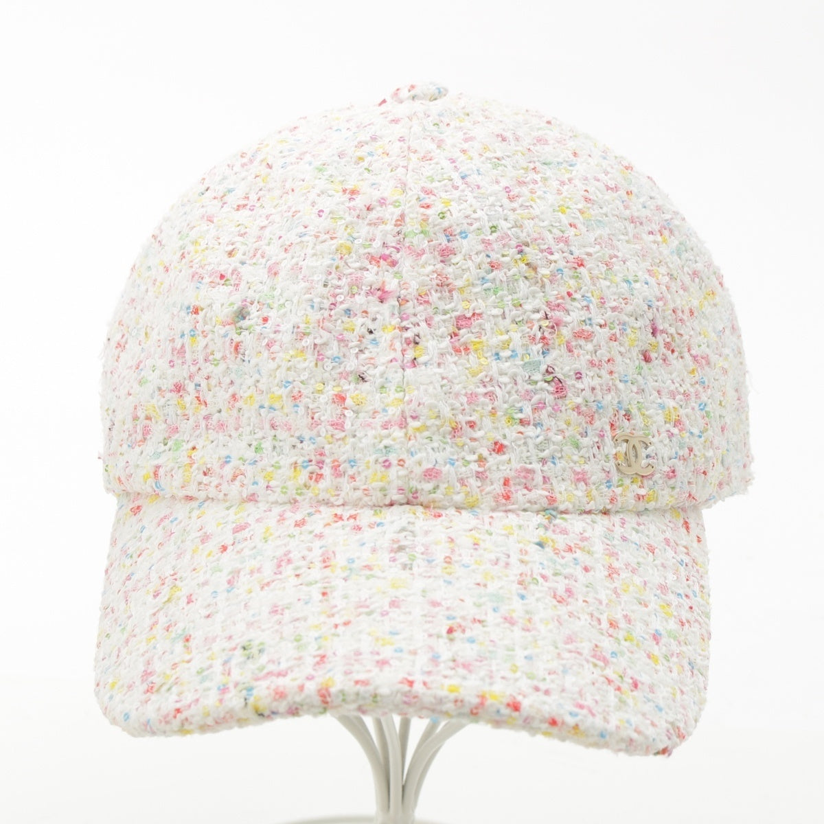 CHANEL CC COCO Mark Tweed Baseball cap hat White multicolor