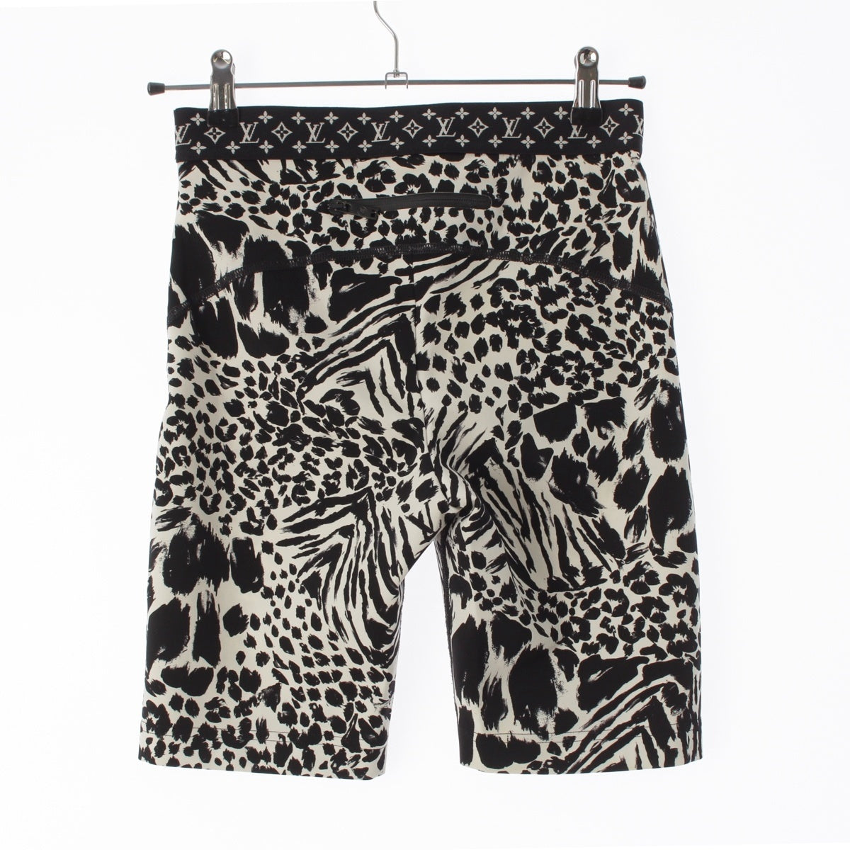 LOUIS VUITTON Nylon Monogram Leopard Half Leggings Pants Black x white 36