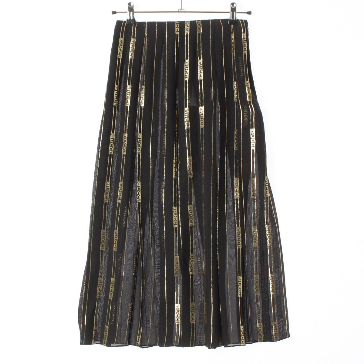 GUCCI DAPPER DAN silk Logo Stripe Pleated skirt 409370 Black x Gold 36