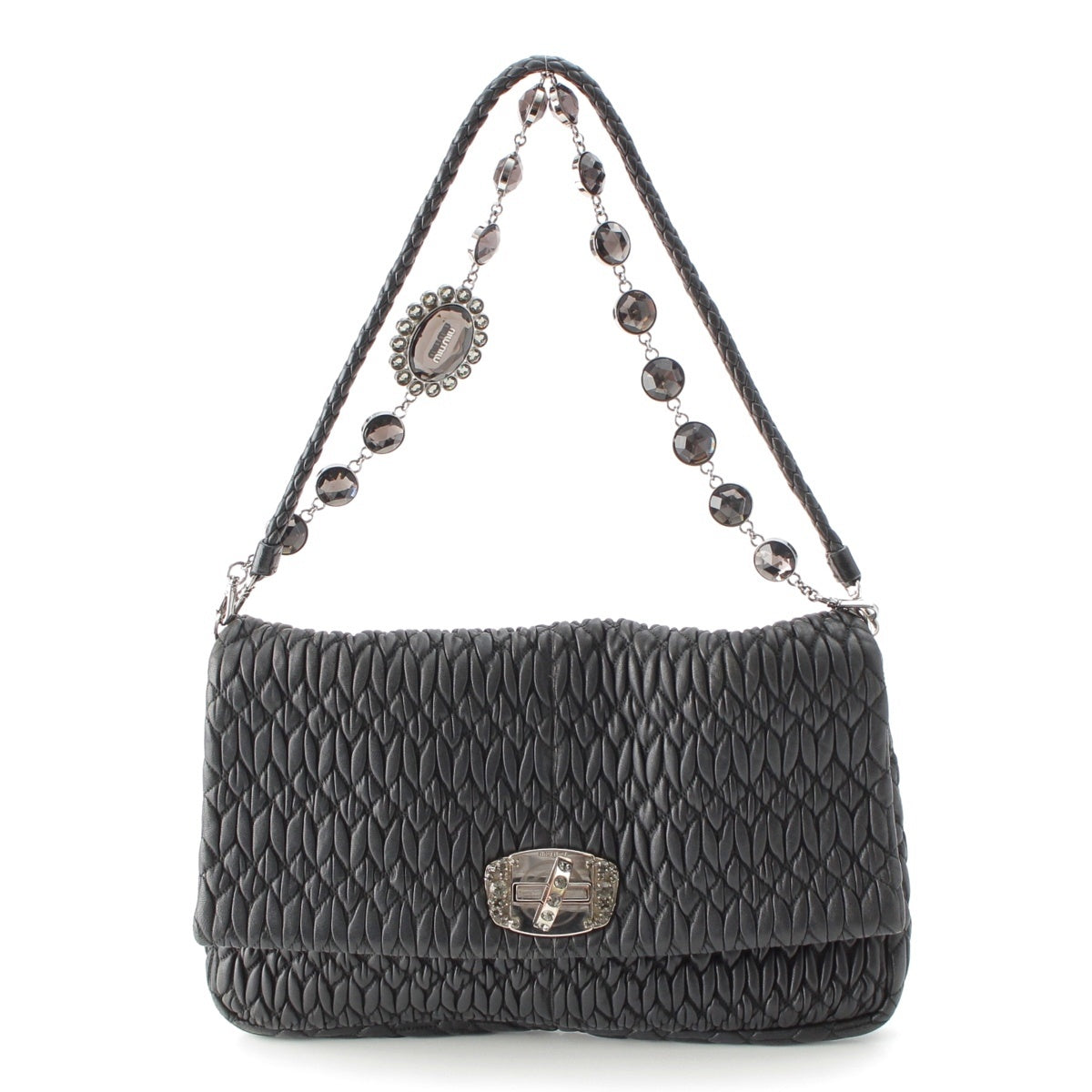 MIUMIU leather Nappa Crystal Logo Chain Shoulder Bag RP0169 black