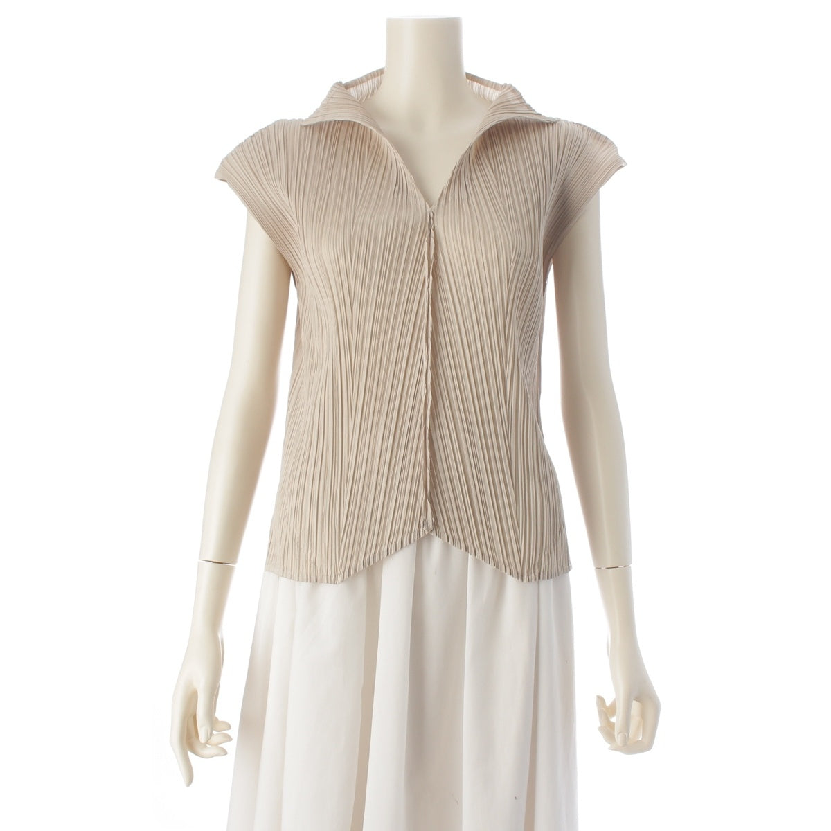 PLEATS PLEASE ISSEY High neck Sleeveless Cut tops PP05-JK003 Beige 3