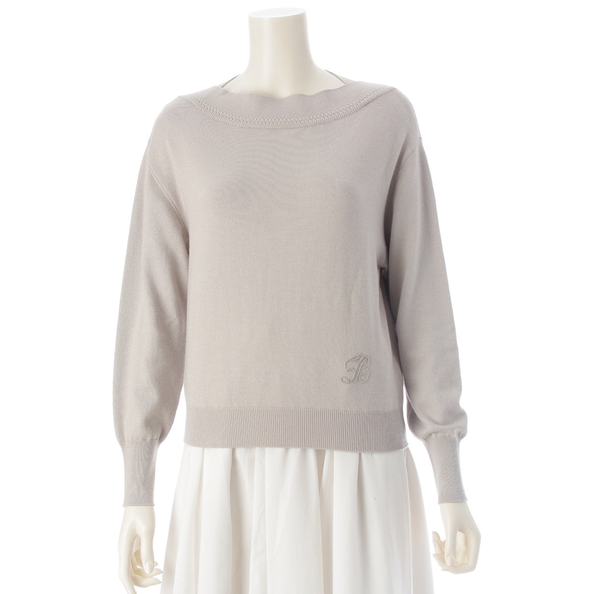 FOXEY Wool silk Knit Top Lunetta logo embroidery knit tops 42614 Beige, Gray, Greige 38