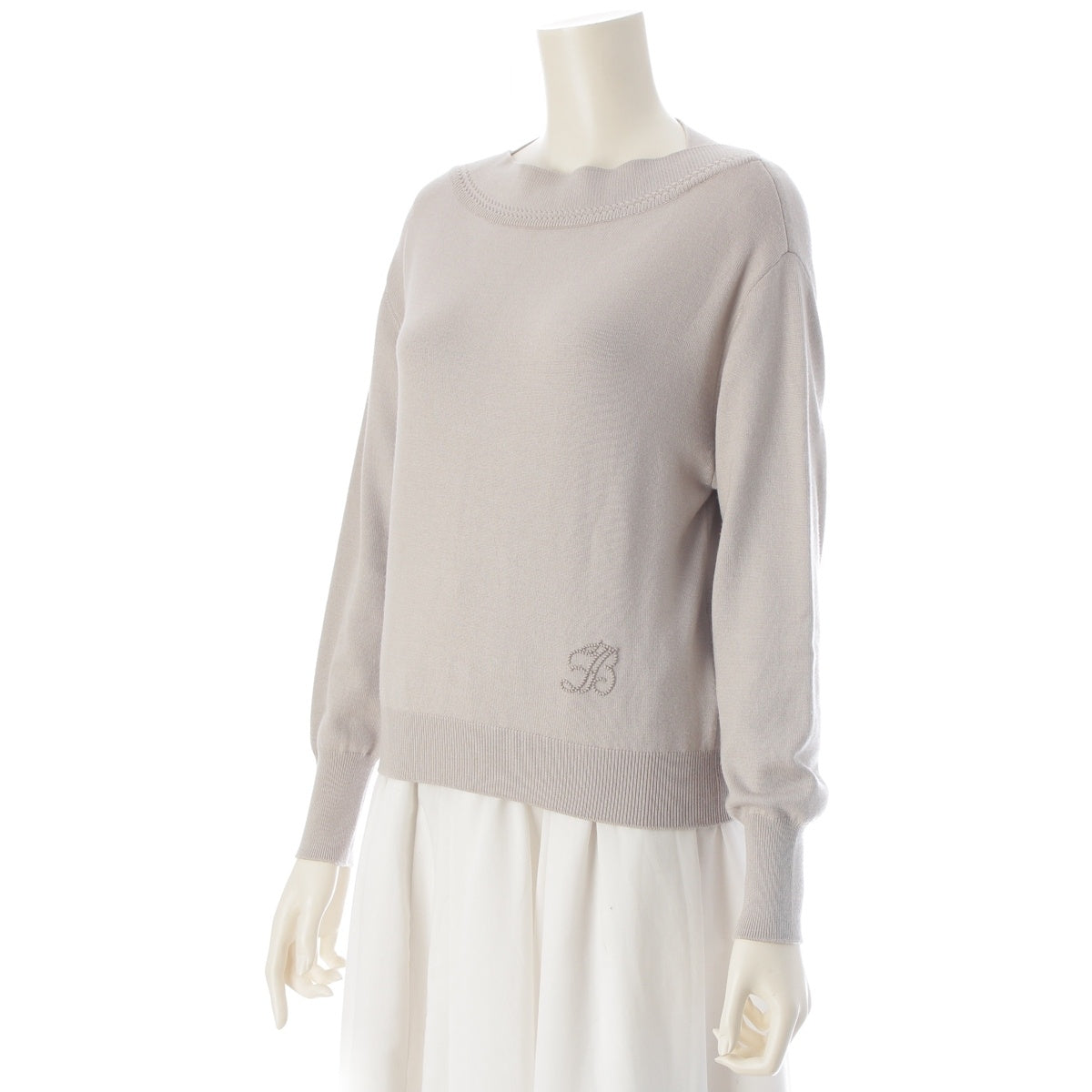 FOXEY Wool silk Knit Top Lunetta logo embroidery knit tops 42614 Beige, Gray, Greige 38