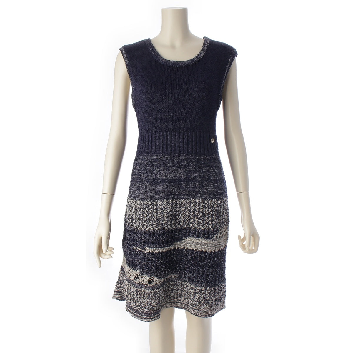 CHANEL COCO Mark Knit Sleeveless Top one piece dress P43320 Navy 36