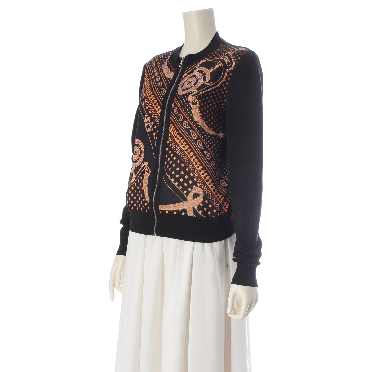 HERMES silk cotton Apron Doll Twillene Bandana Pattern Knit Blouson tops 4H2824D3 Orange black 34