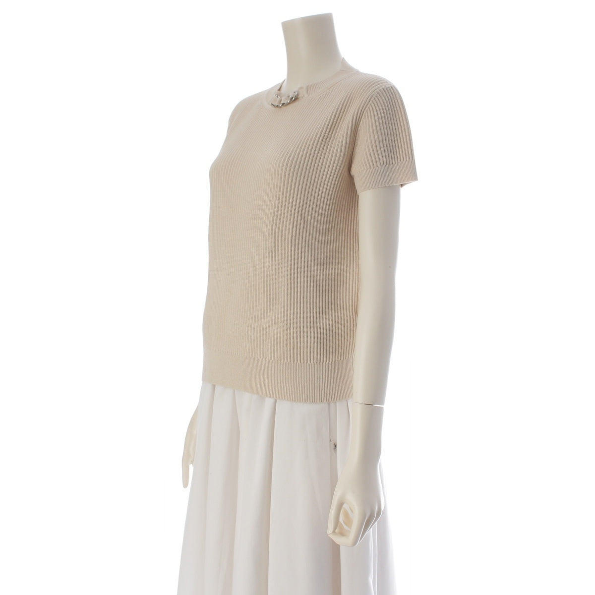 HERMES Rayon, Silk, Nylon SilverChain Neck Short Sleeve knit tops 3E2605D6 beige 36